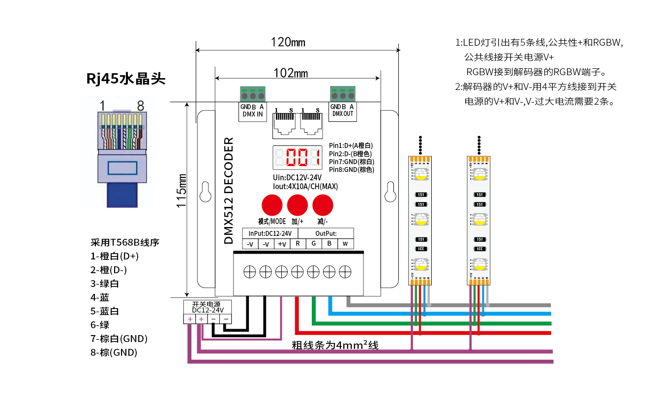 RGBW接线示意图
